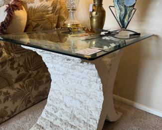 Tessellated Stone Glass Top Table
