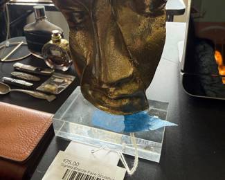 Signed Bronze Face Sculpture