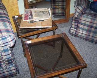 PAIR OF GLASS-TOP TABLES