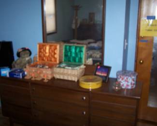 MID-CENTURY DRESSER & SEWING BOXES