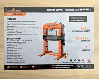 2025 Landhonor LHR-SP100 100 Ton Capacity Hydraulic Shop Press, Unused