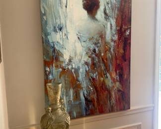 Print on canvas and glass and brass pedestal. 