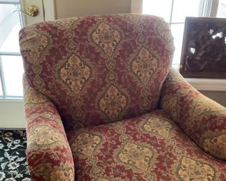Pair of vintage upholstered chairs with matching ottoman (Kravet fabric)