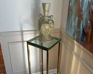Glass and brass table with urn.