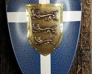 Replica Knight Templar Steel Shield 3 Lions Brass Plate