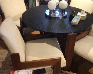 1960s slate and teak round table and 4 chairs $885