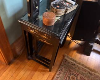 Vintage Black lacquer nesting tablets inlaid with mother of pearl