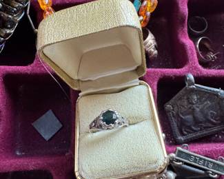 14k Gold green center stone, $350