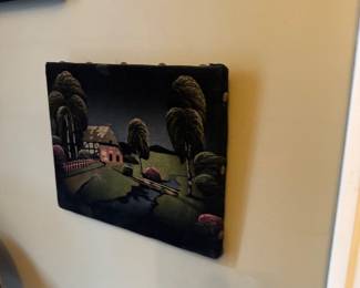 Title: Untitled (Moonlight Cottage with Stream) Artist: Unknown (Mid-Century Decorative Studio, c. 1950s–60s)$150