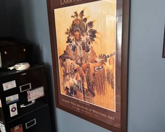 Museum Exhibition Poster featuring the artwork of Larry Fanning, "The Medicine Pipe", 24" x 36" (standard large poster size), Condition: Excellent; well-preserved, professional frame. Price $100
