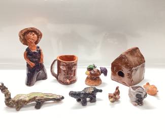HANDMADE CLAY POTTERY UGLY FACE STYLE MUG, BIRD HOUSE, FARMER, DINOSAURS