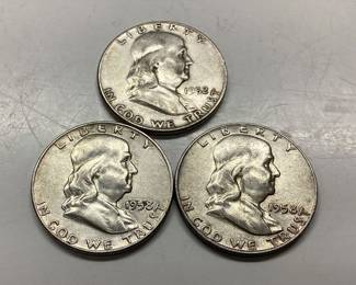 3) BENJAMIN FRANKLIN HALF DOLLARS 1952, 2X 1958 DENVER MINT