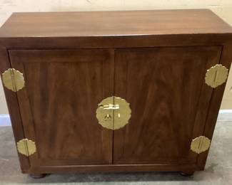 VTG. HENREDON ASIAN STYLE WALNUT CONSOLE CABINET WITH BRASS HARDWARE NO SHIPPING POCKUP ONLY