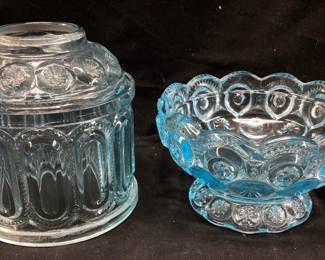 L.E. SMITH MOON & STARS BLUE FAIRY/COURTING LAMP 6.5in H