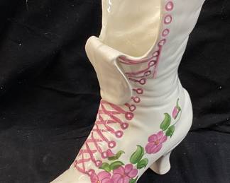 HAND PAINTED CASH FAMILY BOOT VASE, 9in H