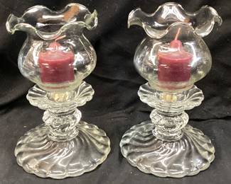 PAIR OF FOSTORIA COLONY CANDLE LAMPS, 6in H