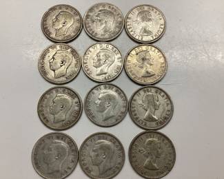 12) 80 PERCENT SILVER CANADIAN 25 CENT COINS