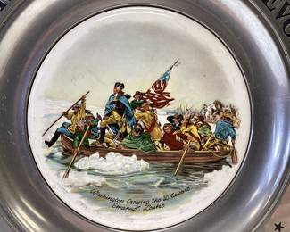 THE GREAT AMERICAN REVOLUTION 1776 COMMEMORATIVE PLATES PEWTER WITH PORCELAIN INLAY.