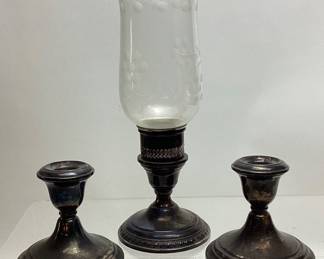 (3) STERLING SILVER CEMENT FILLED CANDLE HOLDERS GORHAM & EL-SIL-CO NO SHIPPING PICKUP ONLY