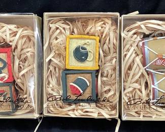 (5) SETS OF 2 BOB TIMBERLAKE HAND PAINTED WOODEN BLOCK ORNAMENTS