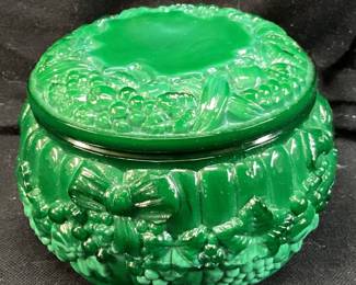  ART DECO BOHEMIAN MALACHITE GLASS POWDER JAR