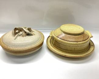 STONEWARE POTTERY WITH LIDS SIGNED MASON AND OTHER SIGNATURE UNKNOWN