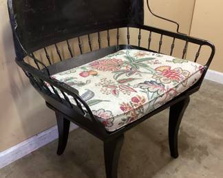 ANTIQUE SPINDLE BACK STAGECOACH BUGGY SEAT CHAIR SETTEE WITH CUSHION, METAL ACCENT NO SHIPPING PICKUP ONLY