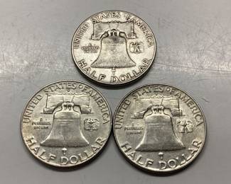3) BENJAMIN FRANKLIN HALF DOLLARS 1952, 2X 1958 DENVER MINT