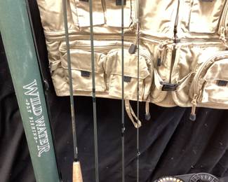 FLY FISHING COMBO REEL w EXTRA CARTRIDGES, WILD WATER 4 PIECE ROD & SPORTSMAN VEST