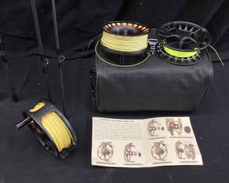 FLY FISHING COMBO REEL w EXTRA CARTRIDGES, WILD WATER 4 PIECE ROD & SPORTSMAN VEST