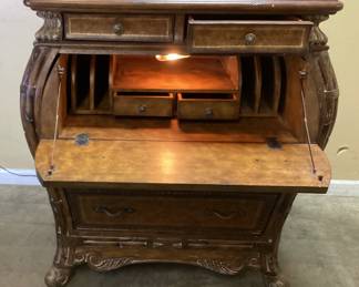 VTG. CURVED BOMBAY DROP LID SECRETARY DESK NO SHIPPING PICKUP ONLY