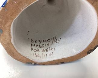 GIOVANNI DESIMONE ITALIAN POTTERY HAND PAINTED ANGEL CANDLEHOLDER SIGNED AND NUMBERED