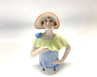 ANTIQUE GERMAN PORCELAIN HALF DOLL (FLAPPER GIRL) MADE IN GERMANY IN THE EARLY 1900â€™s AROUND 4 INCHES TALL