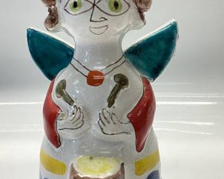 GIOVANNI DESIMONE ITALIAN POTTERY HAND PAINTED ANGEL CANDLEHOLDER SIGNED AND NUMBERED