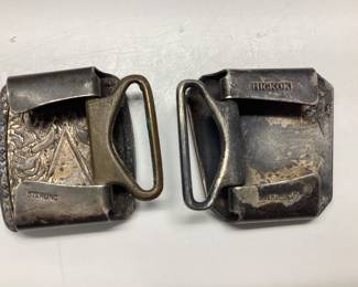 2) VTG. STERLING MONOGRAM BELT BUCKLES THESE BUCKLES FEATURE A C LETTER MONOGRAM. ONE BUCKLE IS FROM HICKOK. 41.3 GRAMS