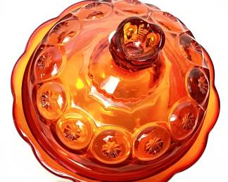  L.E. SMITH MOON & STARS AMBERINA COVERED BUTTER/CHEESE DISH