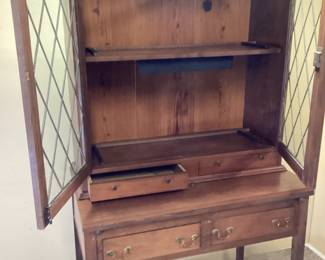 VINTAGE FEDERAL INLAID MAHOGANY FLIP DOWN DESK HUTCH BOOKCASE CABINET NO SHIPPING PICKUP ONLY