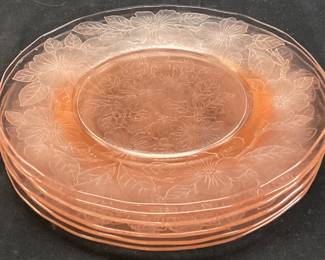 (6) MACBETH EVANS PINK DOGWOOD DEPRESSION GLASS LUNCHEON PLATES NO SHIPPING PICKUP ONLY