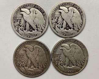 4) WALKING LIBERTY HALF DOLLARS 1917, 1918-S, 1935, 1942