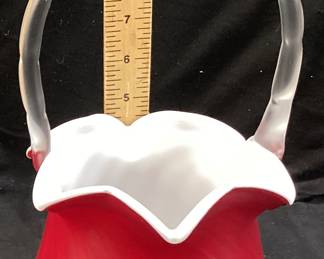  1984 FENTON AMBERINA SWIRL SATIN GLASS BASKET SIGNED FENTON #167/1250