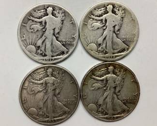 4) WALKING LIBERTY HALF DOLLARS 1917, 1918-S, 1935, 1942