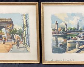 (2) SEGUIE FRENCH PRINTS, PARIS ARC DE TRIOMPHE & PARIS PONT ALEXANDRE III EIFFEL TOWER NO SHIPPING PICKUP ONLY