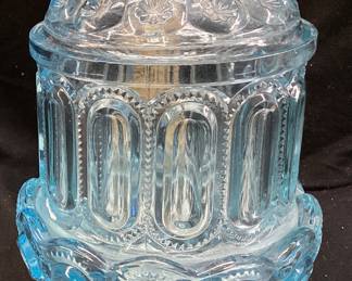 L.E. SMITH MOON & STARS BLUE FAIRY/COURTING LAMP 6.5in H