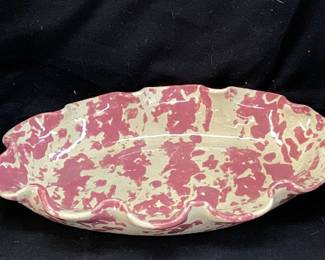 (5) BYBEE POTTERY PINK SPONGE WARE BOWLS & SERVING DISH NO SHIPPING PICKUP ONLY