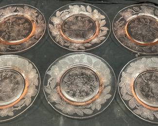 (6) MACBETH EVANS PINK DOGWOOD DEPRESSION GLASS LUNCHEON PLATES NO SHIPPING PICKUP ONLY
