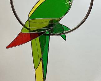 STAINED GLASS PARROT SUN CATCHER, 24in H NO SHIPPING PICKUP ONLY