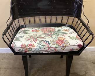 ANTIQUE SPINDLE BACK STAGECOACH BUGGY SEAT CHAIR SETTEE WITH CUSHION, METAL ACCENT NO SHIPPING PICKUP ONLY