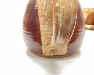 SANGO SPLASH PATTERN STONEWARE POTTERY TEA POT SERVING PLATE, MUGS, 2 VASES AND HANGING FLOWER POT