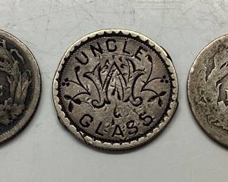  3) SEATED LIBERTY DIMES 1886, 1891, 1889 (ALTERED TO VICTORIAN ERA LOVE TOKEN)