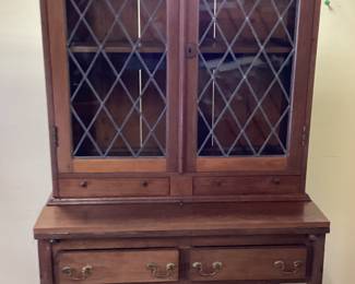 VINTAGE FEDERAL INLAID MAHOGANY FLIP DOWN DESK HUTCH BOOKCASE CABINET NO SHIPPING PICKUP ONLY